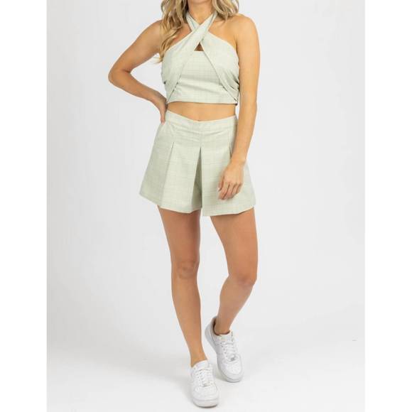 NEW LE LIS plaid halter top and shorts set in green - Picture 1 of 5